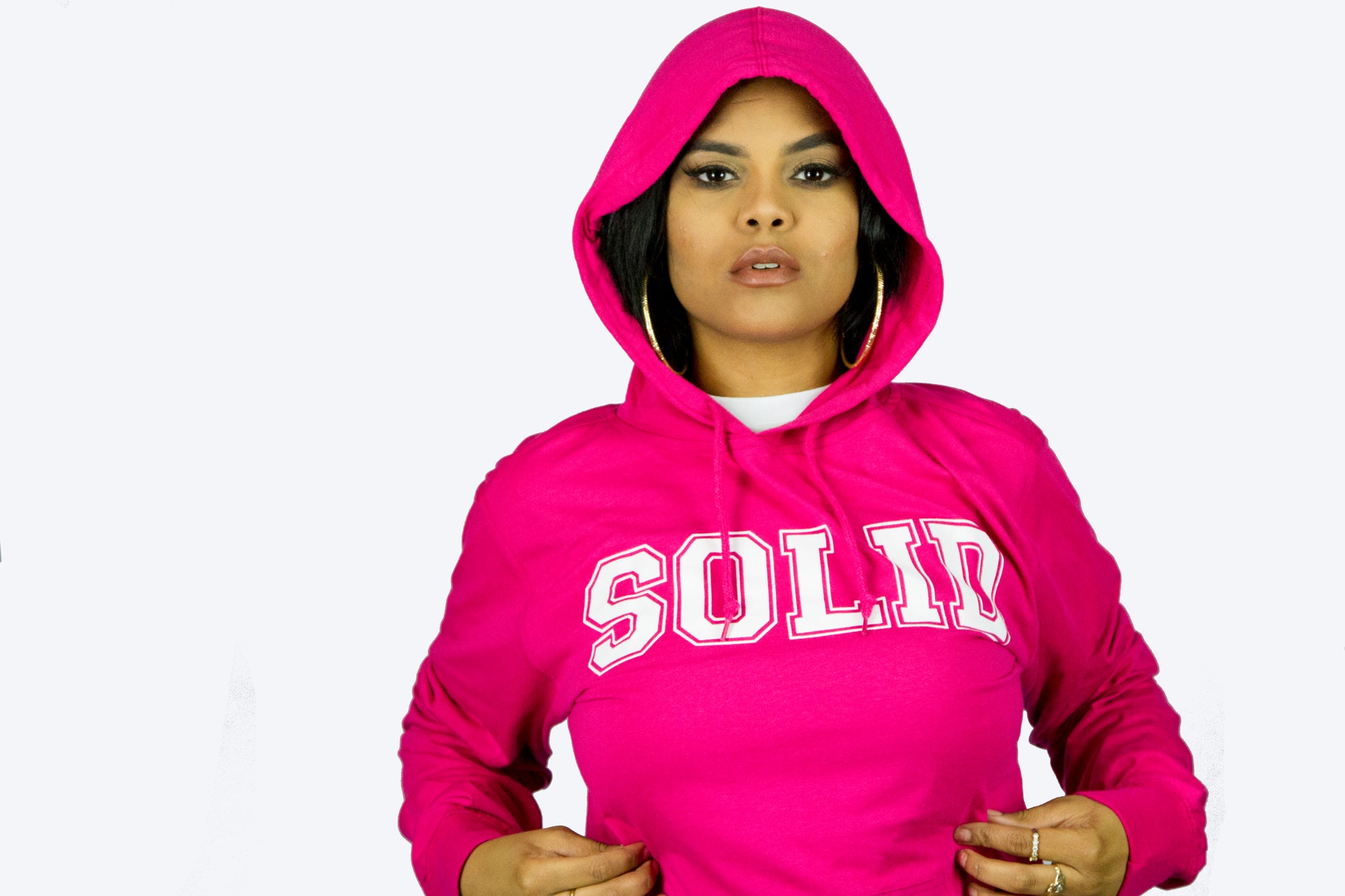 "Solid" Fuchsia/White Lightweight Hoodie